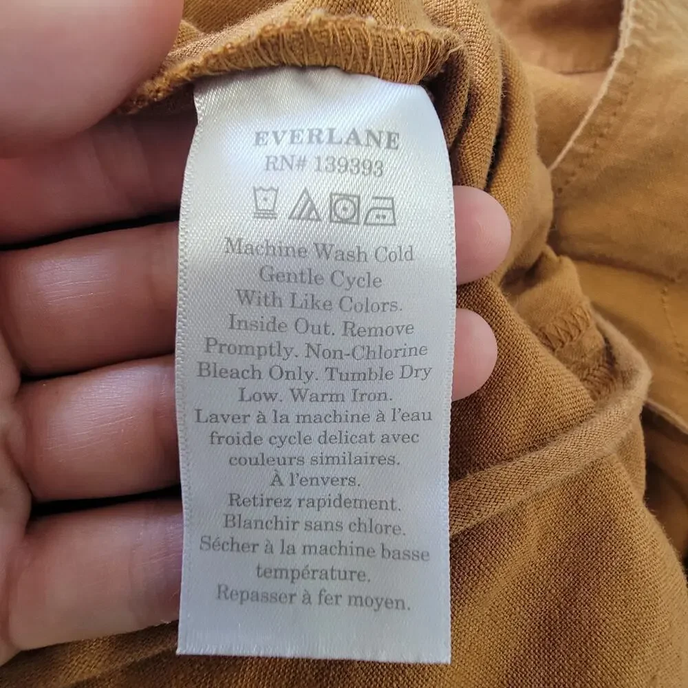 Everlane Linen Sleeveless Spaghetti Strap Open Back Mustard Orange Pant Jumpsuit